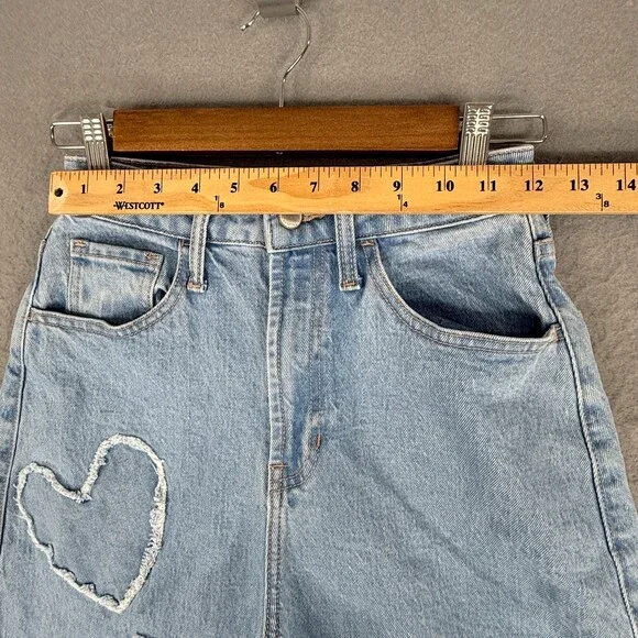 Social Tourist Ultra High Rise Baggy Jeans Hearts Size 3R 24x29 Wide Leg Boho - Picture 2 of 11